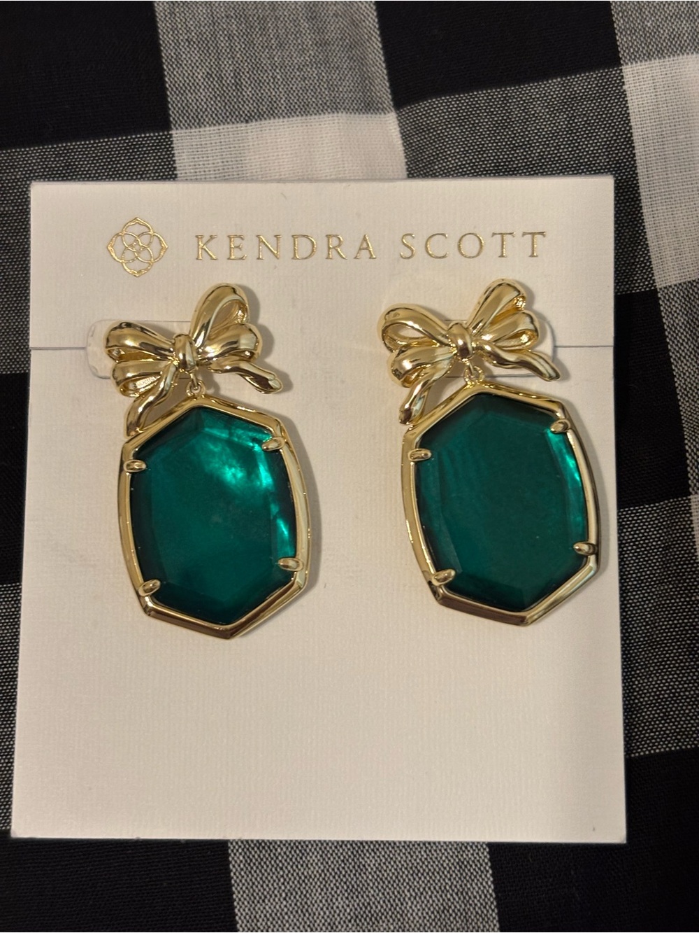 Kendra Scott Gold Bow Teal Dangle Earrings